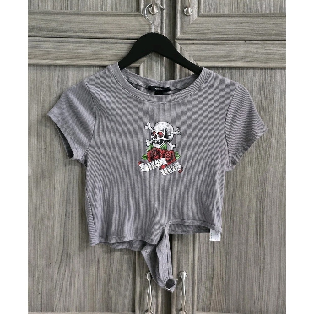 Y2K Retro Inspired Forever 21 Cropped Ribbed Junior Medium Top Gray True Love